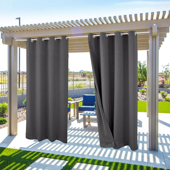 SHANNA Outdoor Curtains, Waterproof Windproof UV Protection Blackout Curtains with Eyelets, 3D Textured Pattern for Garden, Pergola, Balcony, Dark Grey, 52 X 84 inch