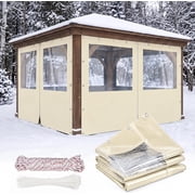 SHANNA Outdoor Curtains for Patio, Waterproof PVC Tarp with Zipper & Grommets, Vinyl Privacy Panel Curtain for Garage Patio Beige, 8ft x 12ft