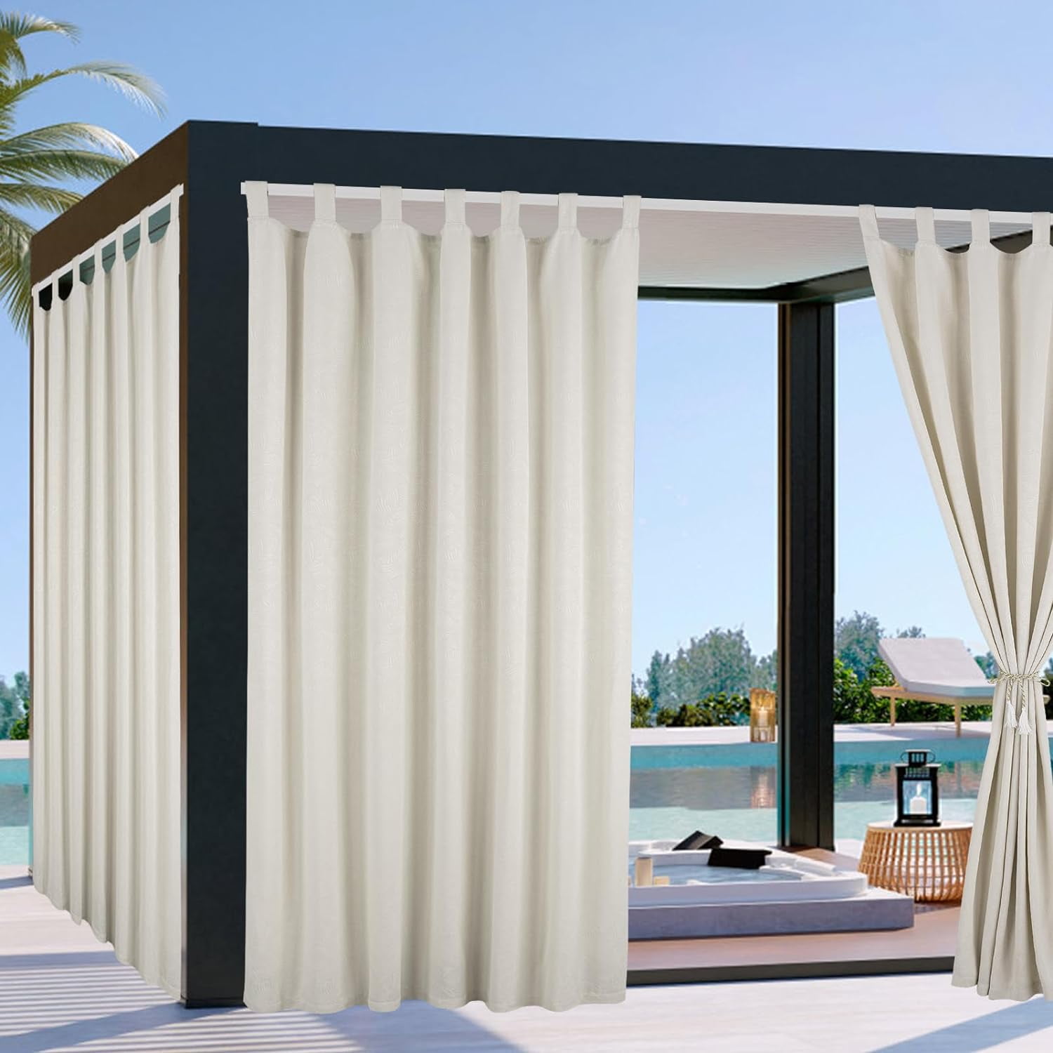 SHANNA Outdoor Patio Curtains Detachable Top Windproof Weatherproof Blackout Curtains for Cabana ...