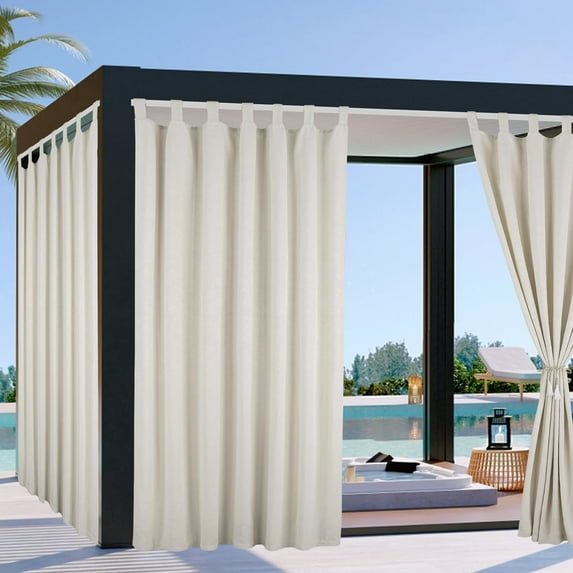 SHANNA Outdoor Patio Curtains Detachable Top Windproof Weatherproof Blackout Curtains for Cabana, Porch, Pergola and Gazebo, Beige, 52x94 in, 4 Panel