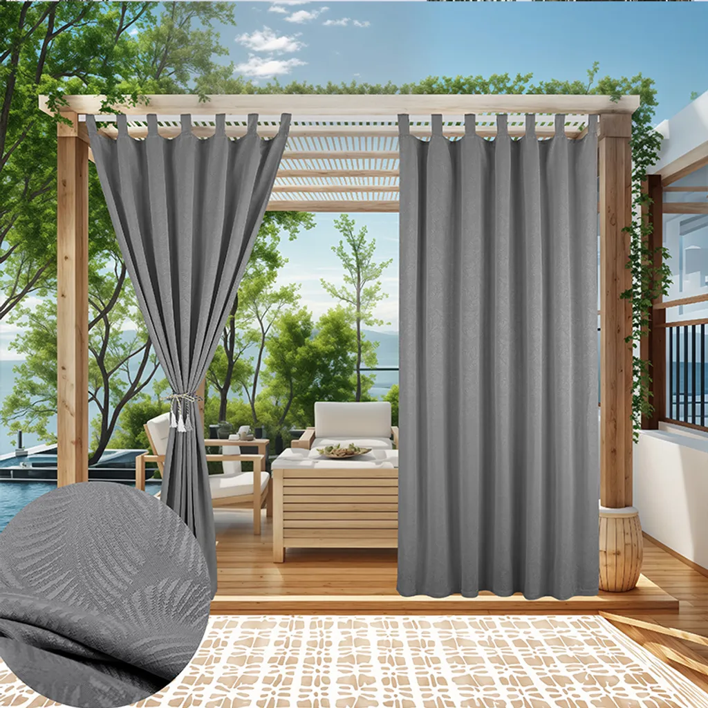 SHANNA Outdoor Patio Curtains Detachable Top Windproof Weatherproof Blackout Curtains for Cabana ...