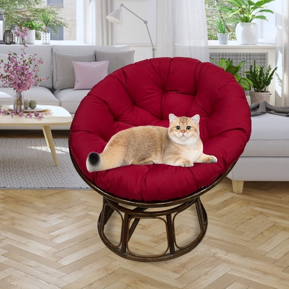 SHANNA Papasan Chair Cushion Only, 47 in Cushion for Papasan, Thickened Overstuffed Round Leisure Papasan Seat Cushion, Hanging Egg Chair Cushion, Burgundy