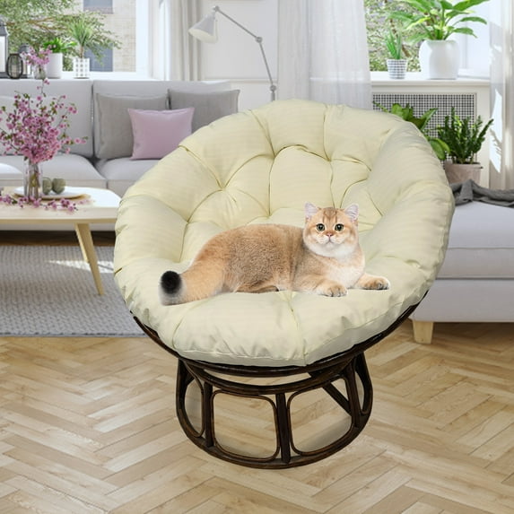 SHANNA Papasan Chair Cushion Only, 51 in Cushion for Papasan, Thickened Overstuffed Round Leisure Papasan Seat Cushion, Hanging Egg Chair Cushion, Beige