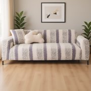 SHANNA Plush Faux Fur Sofa Cover Stretch Soft Velvet Couch Slipcover Non-Slip Sectional Couch Cover Furniture Protector for Kids & Pet Gray, 1-Seater