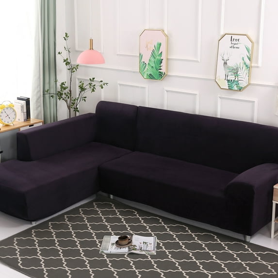 SHANNA Plush L Shape Sectional Couch Covers, Stretch Thick Velvet Sofa Furniture Protector Anti-Slip Sofa Covers (L-shape 2 Seater+2 Seater,Dark Gray)