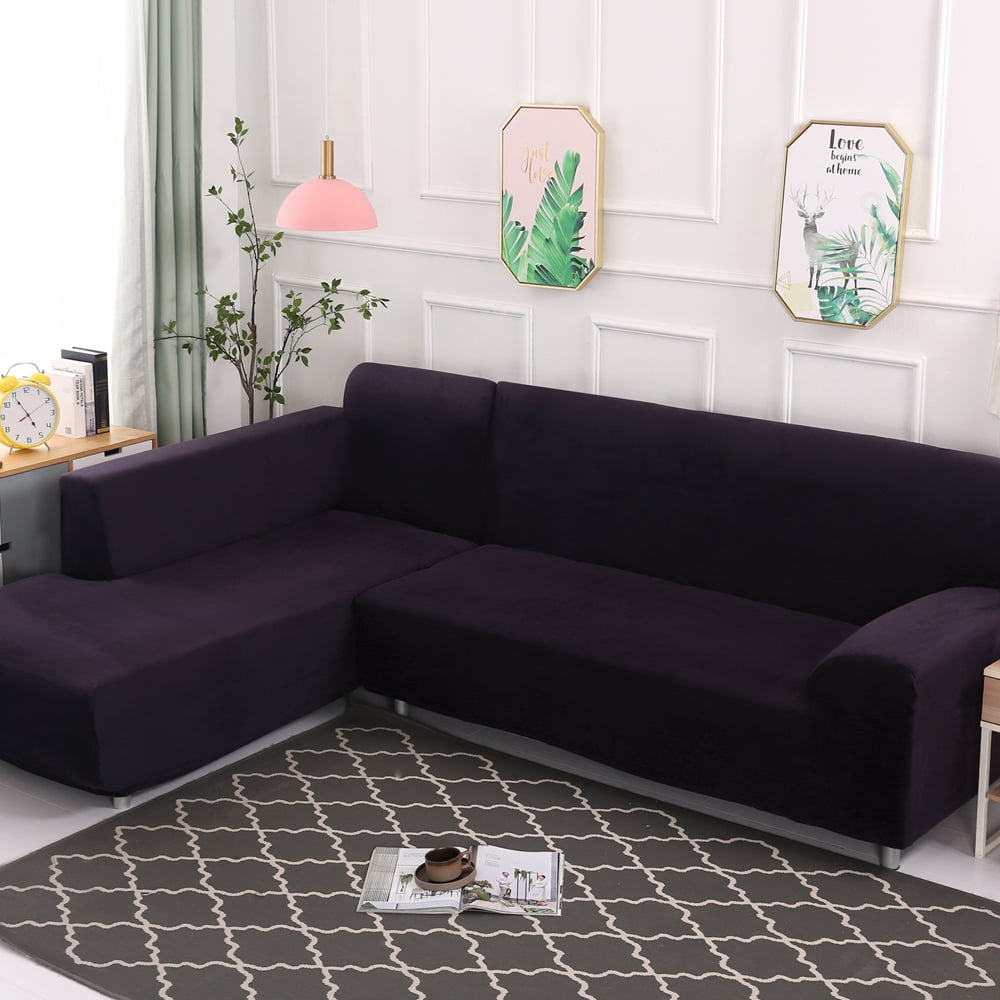 SHANNA Plush L Shape Sectional Couch Covers, Stretch Thick Velvet Sofa Furniture Protector Anti-Slip Sofa Covers (L-shape 4 Seater+4 Seater,Dark Gray)