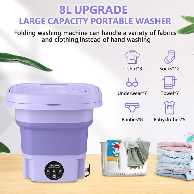 Portable Washing Machine, Mini Folding Washer and Dryer Combo,with Small  Foldable Drain Basket for Underwear, Socks, Baby Clothes, Travel, Camping