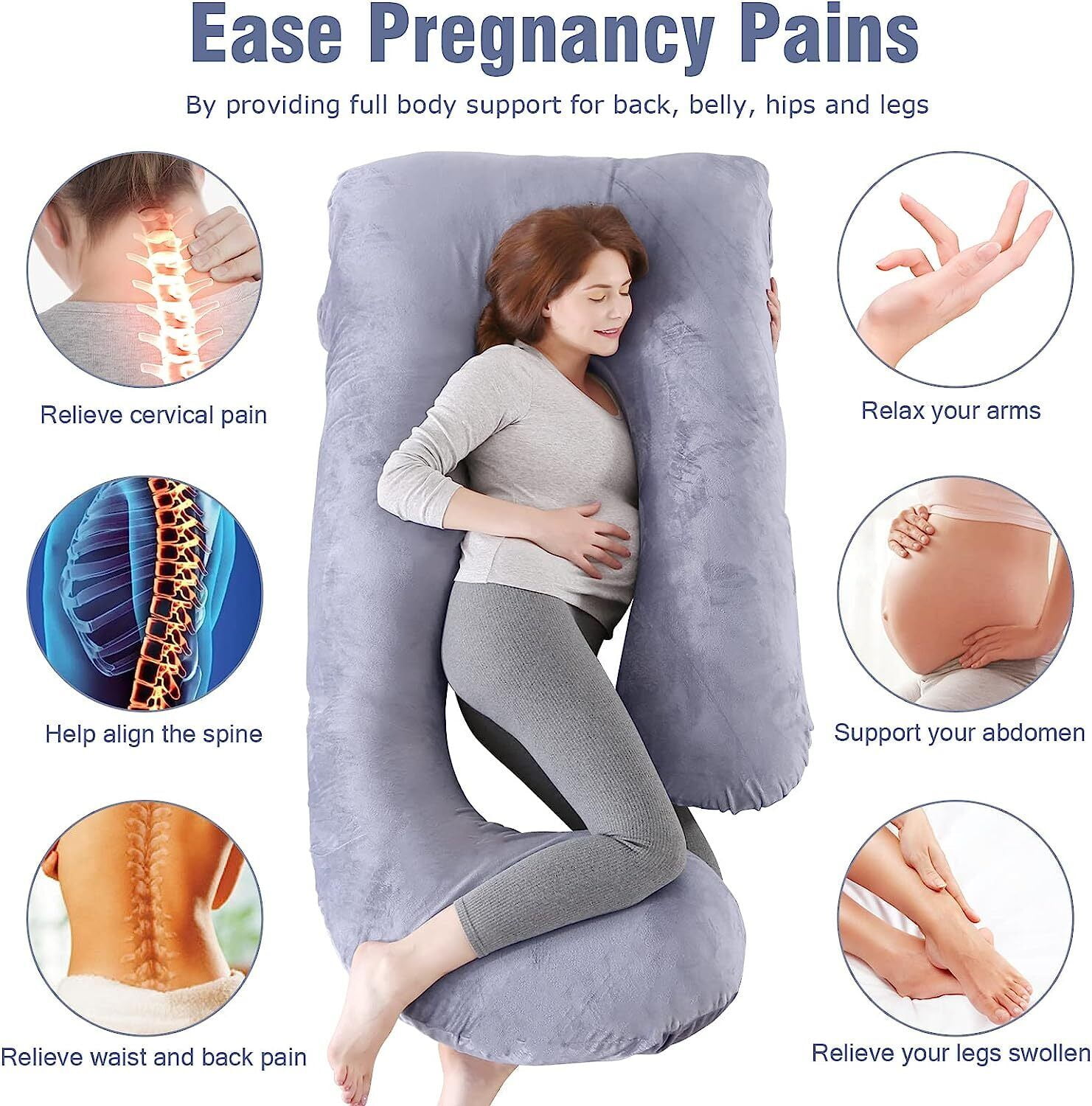 Pillani Pregnancy Pillows for Sleeping - U Shaped Full Body Pillow Support, Cooling Maternity Pillow for Pregnant Women, Support for Belly, Back, Legs