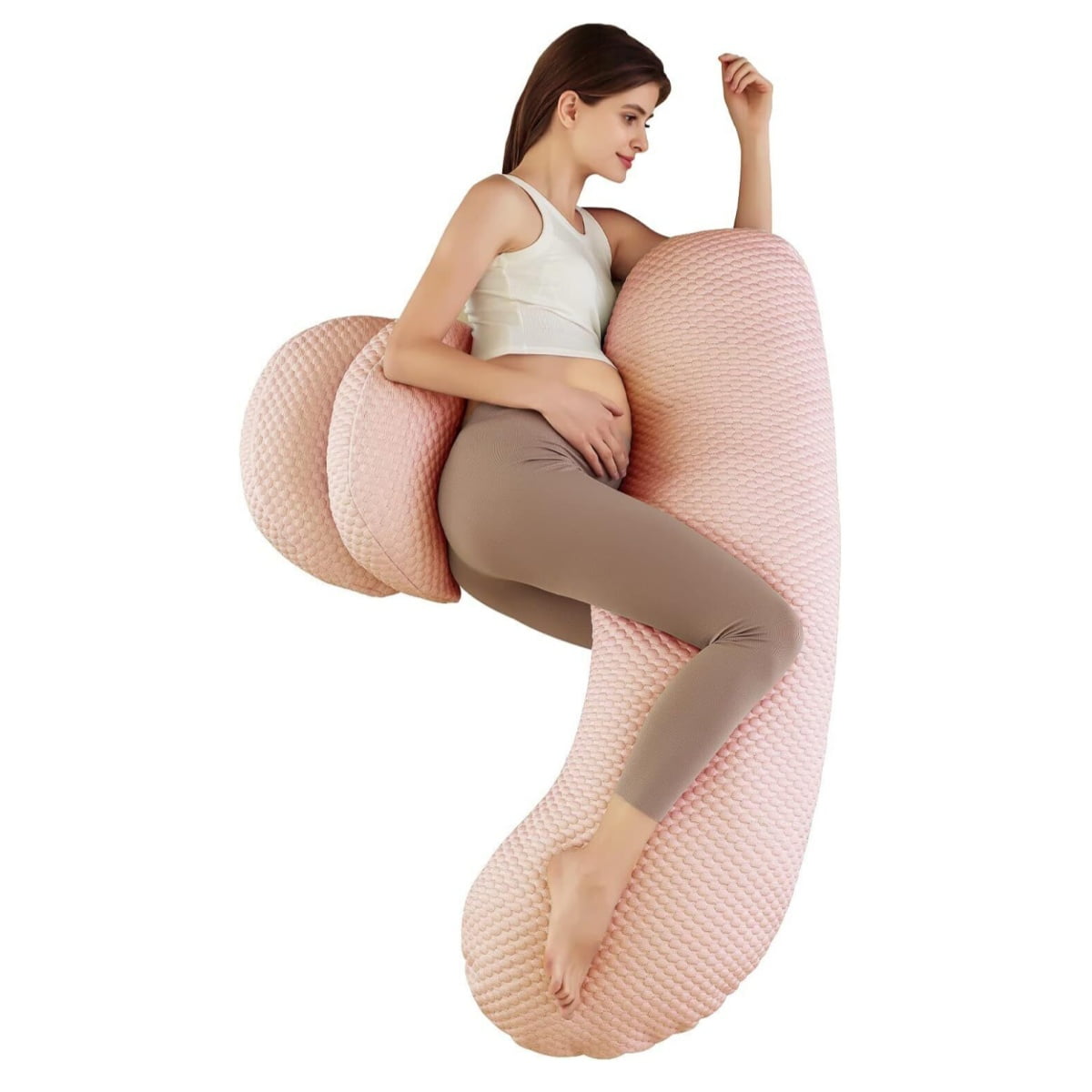SHANNA Pregnancy Pillows Wedge Maternity Pillow Adjustable Full Body Support Pillow for Back Legs Belly HIPS（#02# Bamboo Pink H Shaped）