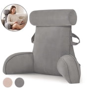 SHANNA Reading Pillow Extra Large Bed Rest Pillow with Arms Detachable Neck Roll Memory Foam Back Support for Gaming Relaxing, Gray