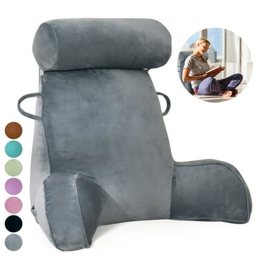 SHANNA Reading Pillow Extra Large Bed Rest Pillow with Arms Detachable Neck Roll Memory Foam Back Support for Gaming Relaxing, Gray