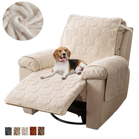 SHANNA Recliner Chair Cover, Stretch Non Slip Thick Rabbit Plush Recliner Covers for Recliner Chair Soft Reclining Chair Slipcover Furniture Protector for Dogs Cats, Beige