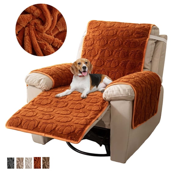 SHANNA Recliner Chair Cover, Stretch Non Slip Thick Rabbit Plush Recliner Covers for Recliner Chair Soft Reclining Chair Slipcover Furniture Protector for Dogs Cats, Orange