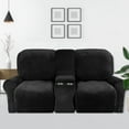 thumbnail image 1 of SHANNA Reclining Loveseat Cover with Middle Console Slipcover, 8-Piece Velvet Stretch 2-Seater Recliner Sofa Covers,Black, 1 of 12