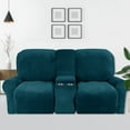 thumbnail image 1 of SHANNA Reclining Loveseat Cover with Middle Console Slipcover, 8-Piece Velvet Stretch 2-Seater Recliner Sofa Covers,Dark Green, 1 of 11