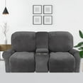 thumbnail image 1 of SHANNA Reclining Loveseat Cover with Middle Console Slipcover, 8-Piece Velvet Stretch 2-Seater Recliner Sofa Covers,Gray, 1 of 12