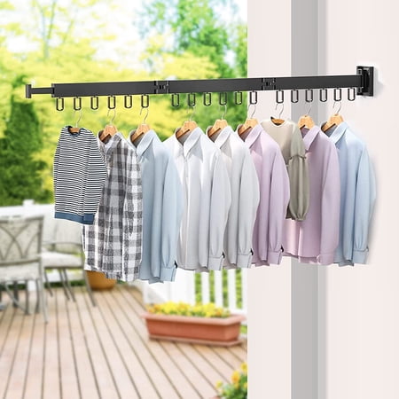 SHANNA Retractable Drying Rack Wall Mounted Clothes Hanger Collapsible Laundry 360° Rotating Sturdy, Tri-fold