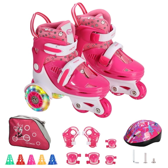 SHANNA Roller Skates for Girls Boys Kids, Adjustable 4 Sizes Roller Skates for Adult and Youth with Light Up Wheels, Rose Red