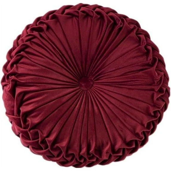 SHANNA Round Velvet Seat Cushion Pleated Pumpkin Floor Throw Pillow 14''x14'' Soft Decorative for Bed Sofa Couch Car Seat, Burgundy