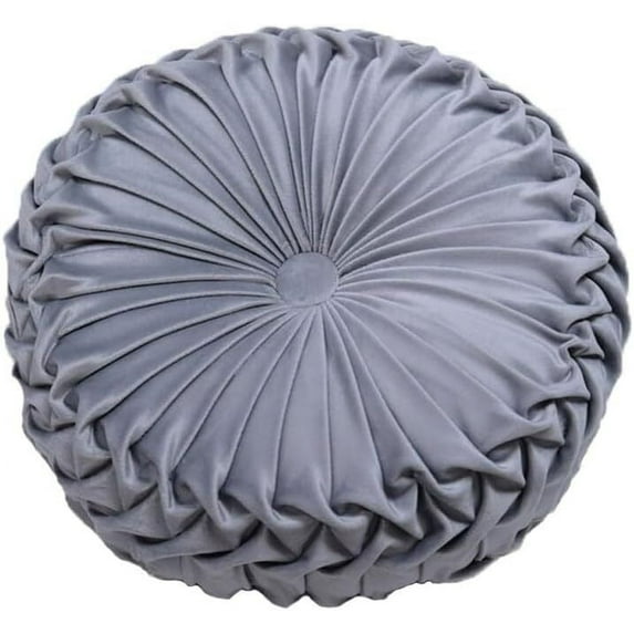 SHANNA Round Velvet Seat Cushion Pleated Pumpkin Floor Throw Pillow 14''x14'' Soft Decorative for Bed Sofa Couch Car Seat, Grey
