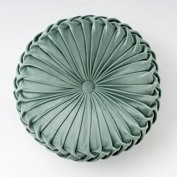 SHANNA Round Velvet Seat Cushion Pleated Pumpkin Floor Throw Pillow 14''x14'' Soft Decorative for Bed Sofa Couch Car Seat, Light Green