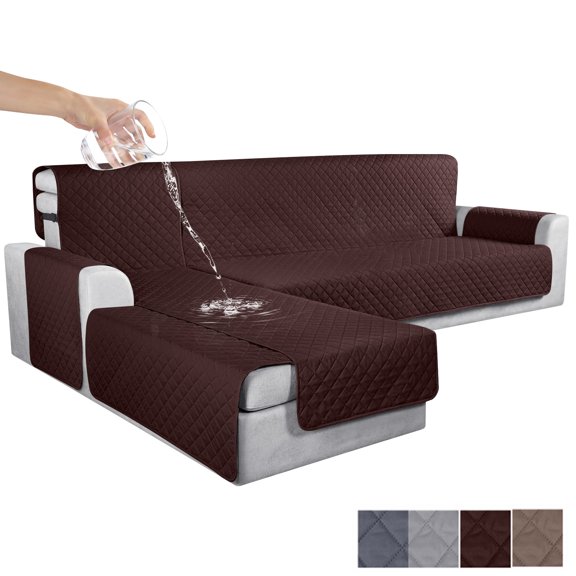 SHANNA Sectional Couch Covers 100% Waterproof L Shaped Sofa Slipcover, 3pcs Reversible Chaise Lounge Cover for Sectional Couch Furniture Protector for Pets Dog Cat, Brown, Medium
