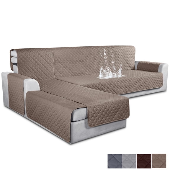 SHANNA Sectional Couch Covers 100% Waterproof L Shaped Sofa Slipcover, 3pcs Reversible Chaise Lounge Cover for Sectional Couch Furniture Protector for Pets Dog Cat, Taupe, Large