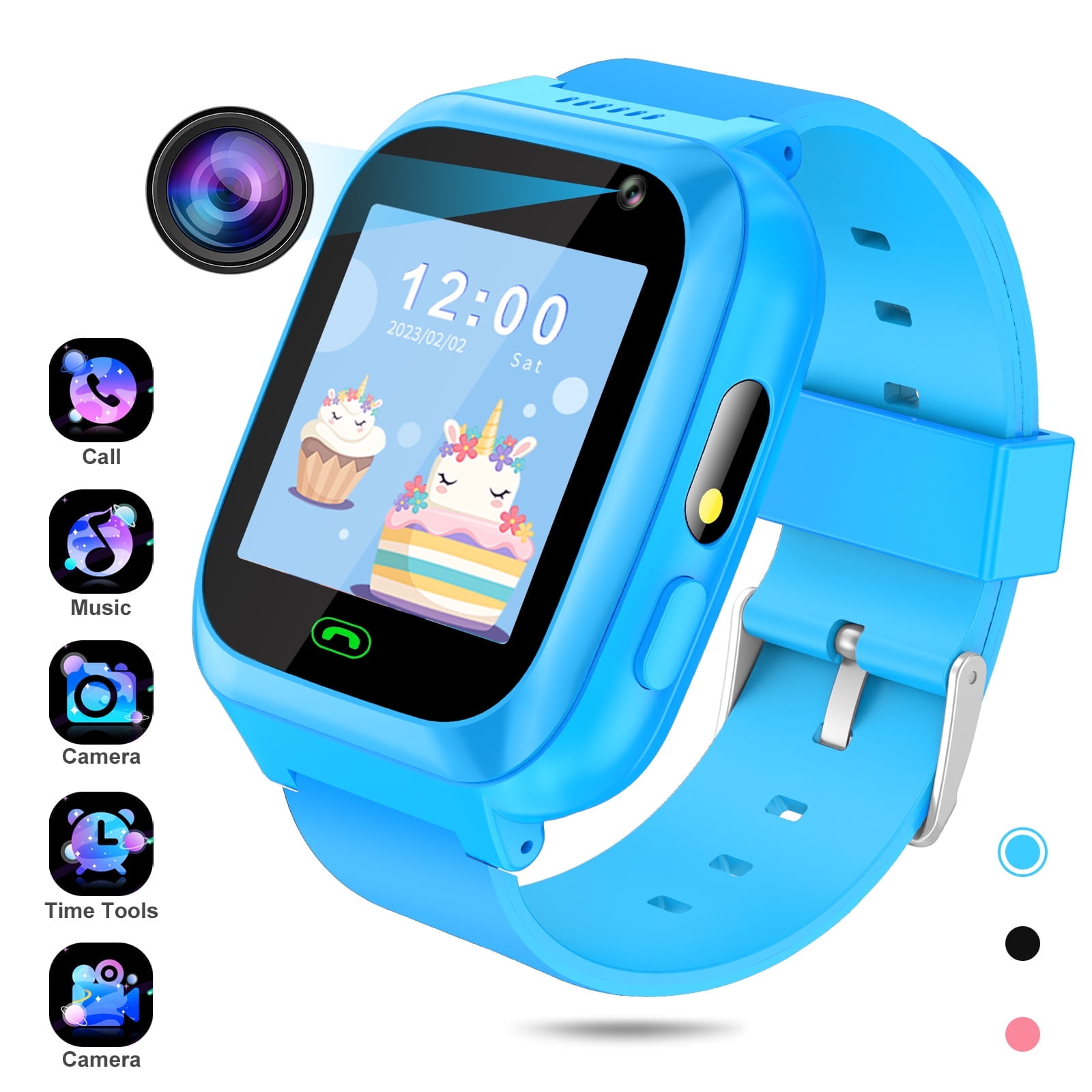 SHANNA Kids Smart Watch Phone with SIM Card Text Call Games Camera Music Player Alarm SOS for Boys Girls Blue Walmart