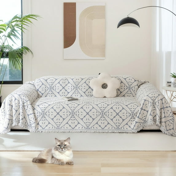 SHANNA Sofa Cover Boho Couch Cover for 1-2 Cushion Couch, Chenille Double Sided Slipcover for Dogs, Sofa Throw Loveseat Covers Futon Cover L Shaped Sofa Cover,180x260cm