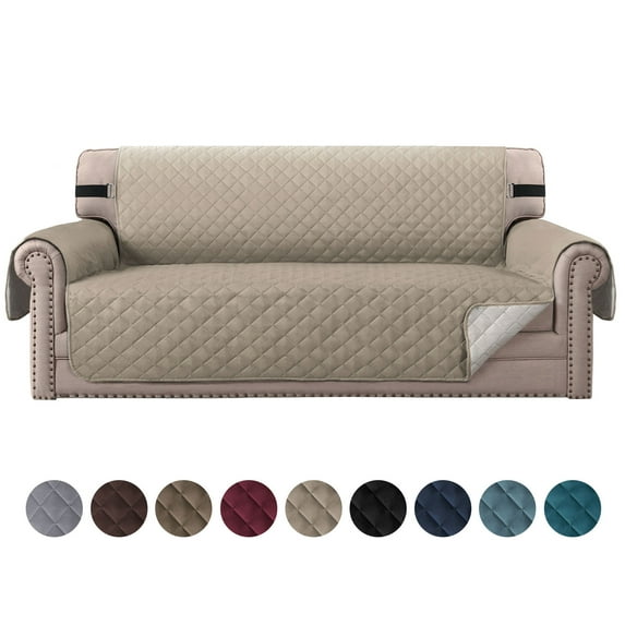 SHANNA Sofa Covers for 3 Cushion Couch, Water Repellent Reversible Quilted Sofa Slipcovers, Non Slip Sofa Covers 3 Seater, Furniture Protector with Elastic Strap for Pets Kids Dog Cat, Khaki,3-Seater