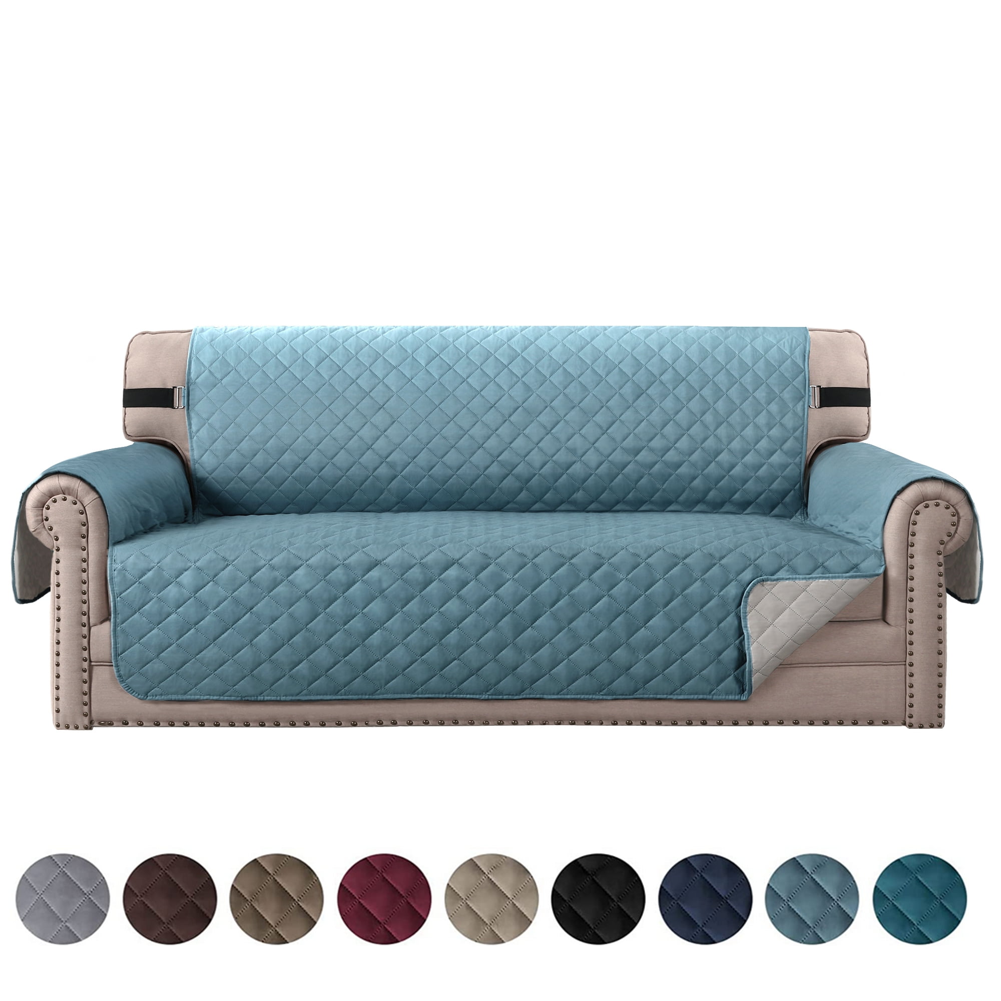 SHANNA Sofa Covers for 3 Cushion Couch, Water Repellent Reversible Quilted Sofa Slipcovers, Non Slip Sofa Covers 3 Seater, Furniture Protector for Pets Kids Dog Cat, Gray Blue,3-Seater