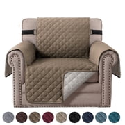 SHANNA Sofa Covers for Armchair, Water Repellent Reversible Quilted Sofa Slipcovers, Non Slip Sofa Covers 1 Seater, Furniture Protector with Elastic Strap for Pets Kids Dog Cat, Taupe, 1-Seater