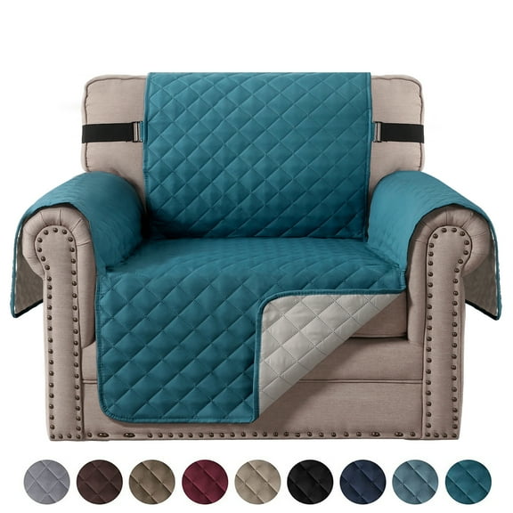 SHANNA Sofa Covers for Armchair, Water Repellent Reversible Quilted Sofa Slipcovers, Non Slip Sofa Covers 1 Seater, Furniture Protector with Elastic Strap for Pets Kids Dog Cat, Deep Blue, 1-Seater