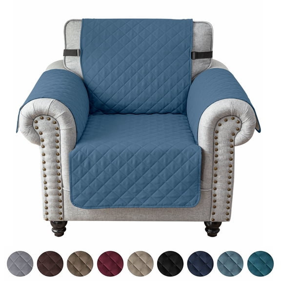 SHANNA Sofa Covers for Armchair, Water Repellent Reversible Quilted Sofa Slipcovers, Non Slip Sofa Covers 1 Seater, Furniture Protector with Elastic Strap for Pets Kids Dog Cat, Berlin Blue, 1-Seater