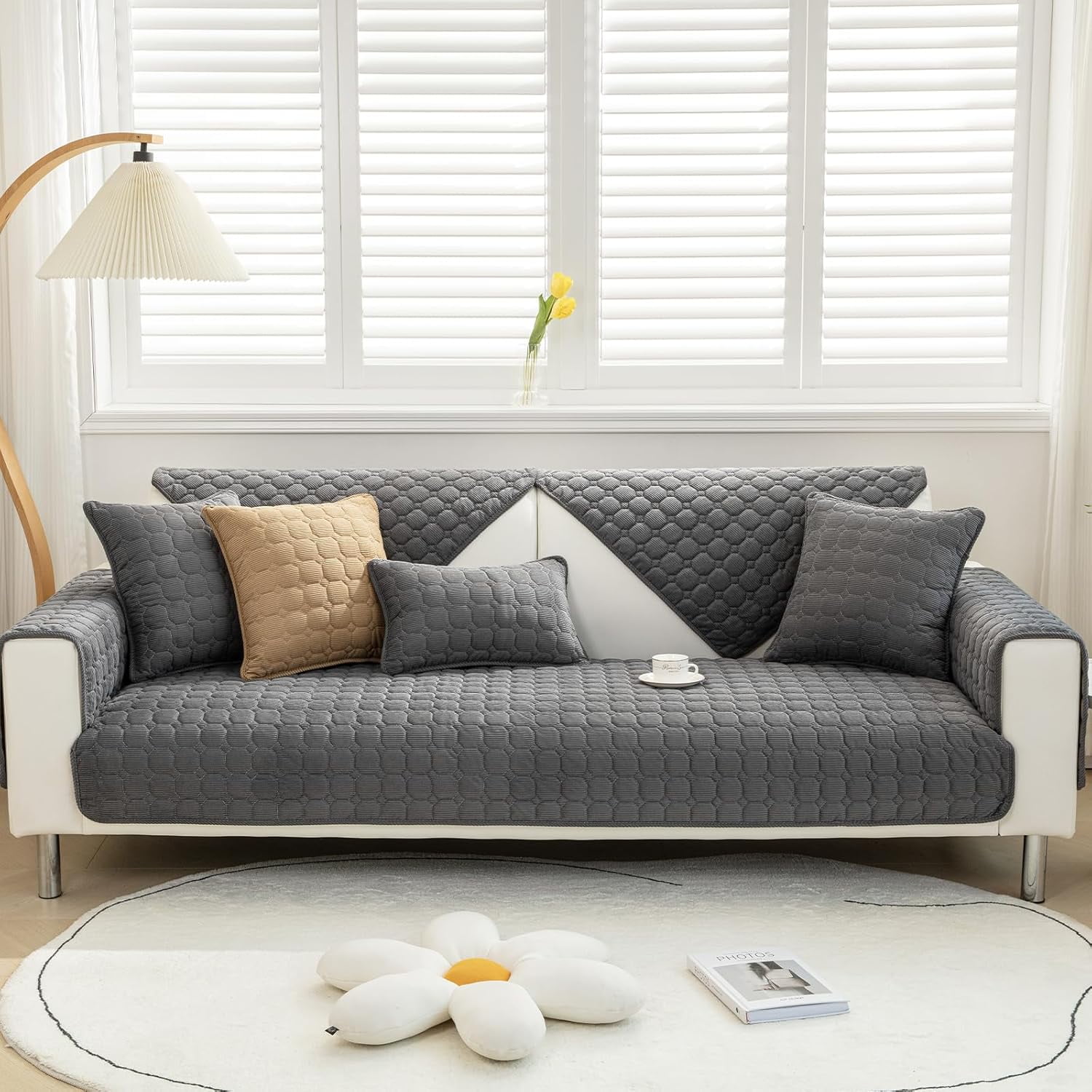 SHANNA Sofa Covers Soft Corduroy Sectional Couch Covers Nonslip Sofa Slipcover for Dogs Cats Pet Loveseat Recliner Leather L Shaped Sofa, Armrest Backrest Cover