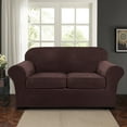 thumbnail image 1 of SHANNA Sofa Covers Stretch Velvet Couch Covers with Seperate Seat Cushion Covers, Armchair /Loveseat / Sofa Slipcovers (Dark Brown, Loveseat Cover), 1 of 8