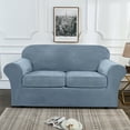 thumbnail image 1 of SHANNA Sofa Covers Stretch Velvet Couch Covers with Seperate Seat Cushion Covers, Armchair /Loveseat / Sofa Slipcovers (Gray Blue, Loveseat Cover), 1 of 8