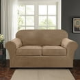 thumbnail image 1 of SHANNA Sofa Covers Stretch Velvet Couch Covers with Seperate Seat Cushion Covers, Armchair /Loveseat / Sofa Slipcovers (Light Brown, Loveseat Cover), 1 of 8