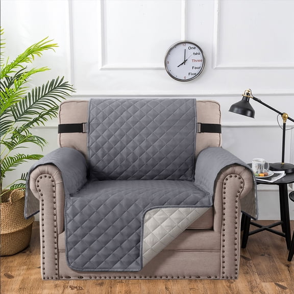 SHANNA Sofa Slipcover Reversible Quilted Sofa Cover, Water Resistant Couch Covers Furniture Protector for Pets Kids, Grey, Armchair Cover