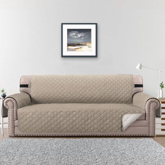 SHANNA Sofa Slipcover Reversible Quilted Sofa Cover, Water Resistant Couch Covers Furniture Protector for Pets Kids, Khaki, 3-Seater Sofa Cover