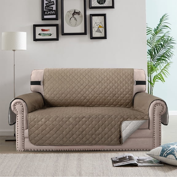 SHANNA Sofa Slipcover Reversible Quilted Sofa Cover, Water Resistant Couch Covers Furniture Protector for Pets Kids, Taupe, Loveseat Cover