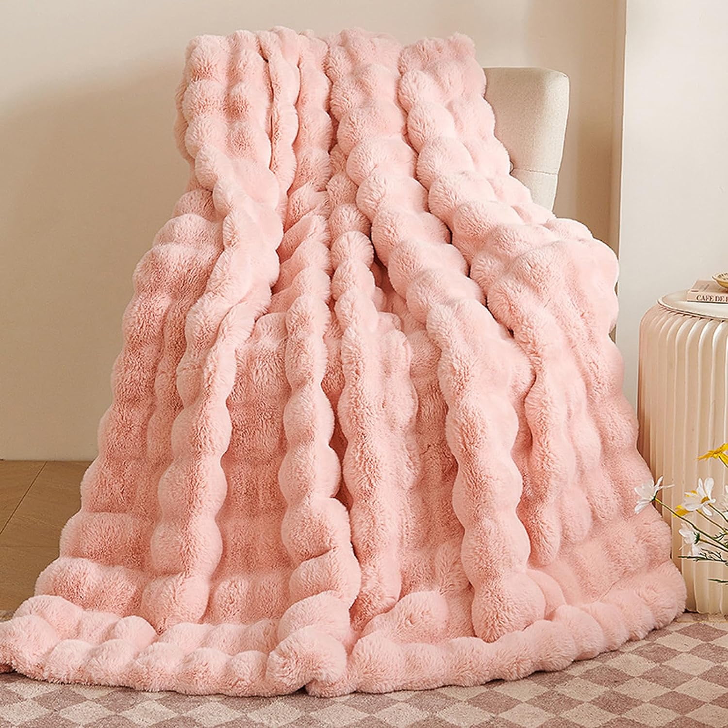 SHANNA Soft Warm Rabbit Plush Fleece Blankets Thick 1000 GSM Throws for Sofa Large Fluffy Versatile Blanket Bed Throw for Bedroom Couch Pink 40 L x 63 W Walmart