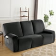 thumbnail image 1 of SHANNA Stretch Fabric 8 Piece Solid Color Velvet Plush Recliner Sofa Slipcovers, Dark Gray, 1 of 11