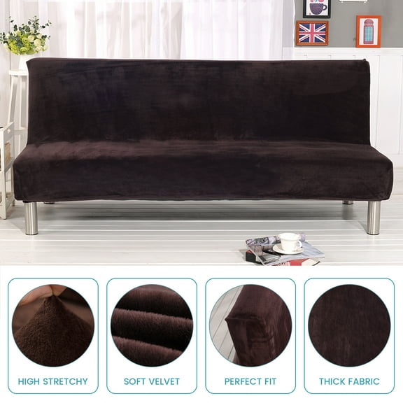 SHANNA Stretch Futon Covers Armless Sofa Bed Cover for Sofa Length 70.9-82.7 Inches (Brown)
