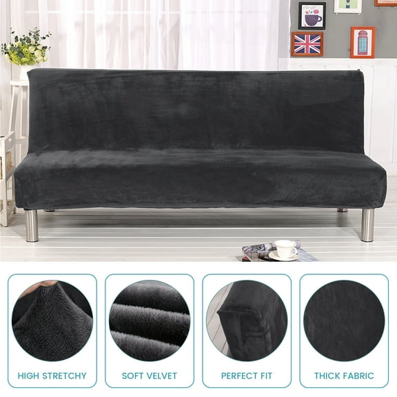 SHANNA Stretch Futon Covers Armless Sofa Bed Cover for Sofa Length 70.9-82.7 Inches (Dark Gray)