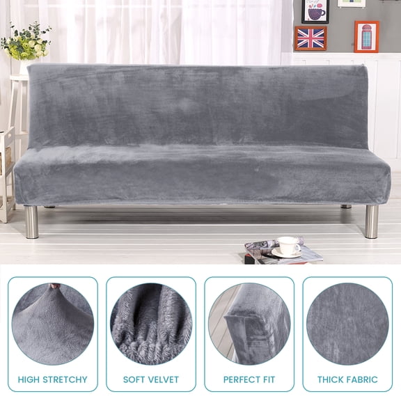 SHANNA Stretch Futon Covers Armless Sofa Bed Cover for Sofa Length 70.9-82.7 Inches (Silver)