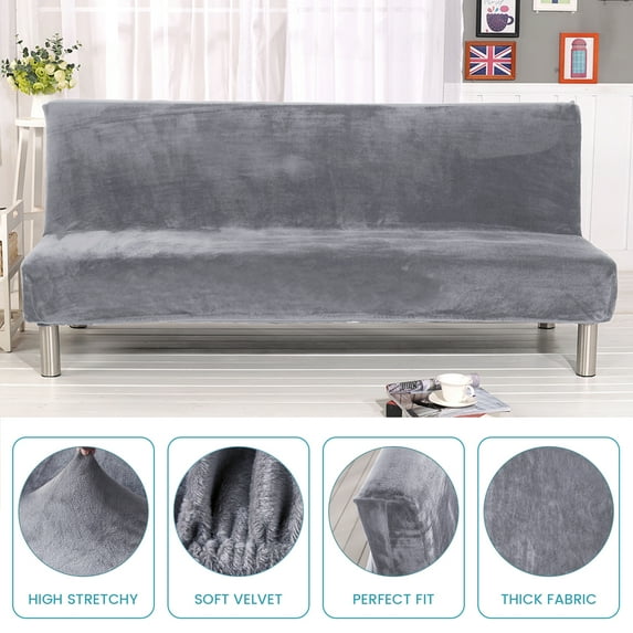 SHANNA Stretch Futon Covers Armless Sofa Bed Cover for Sofa Length 70.9-82.7 Inches (Silver)