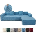 thumbnail image 1 of SHANNA Stretch Sectional Couch Covers Non Slip L Shaped Sofa Slipcover with Elastic Bottom Washable Couch Protector with 2 Pillowcases (Lake Blue, 3+3 Seater), 1 of 12