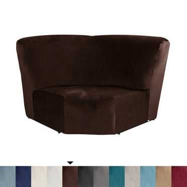 SHANNA Stretch Velvet Corner Sofa Cover 1-Piece Corner Seat Recliner Sofa Slipcover for Sectional Recliner Sofa L Shape Sofa Additional Seat Cover, Brown