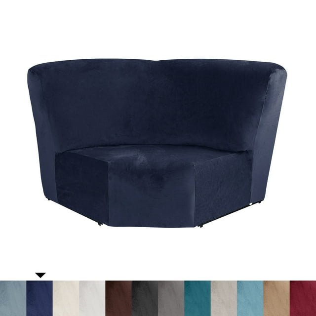 SHANNA Stretch Velvet Corner Sofa Cover 1-Piece Corner Seat Recliner Sofa Slipcover for Sectional Recliner Sofa L Shape Sofa Additional Seat Cover, Navy Blue